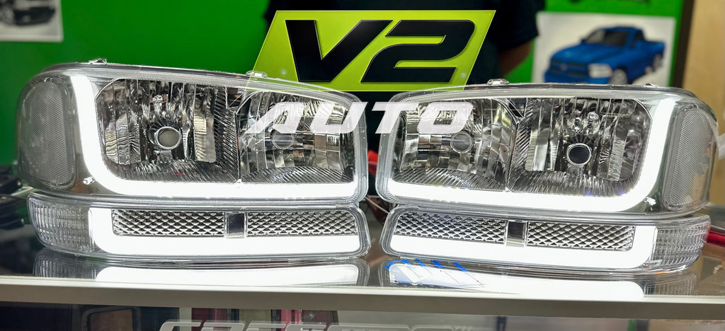 99-06 GMC Sierra Yukon "Double L Bar Switchback" Headlights