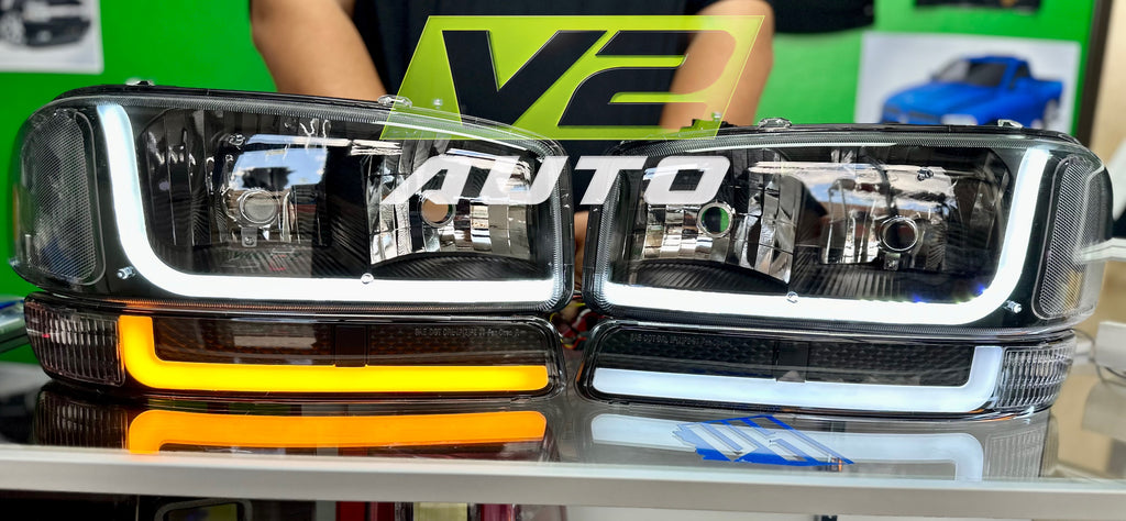 99-06 GMC Sierra Yukon "Double L Bar Switchback" Headlights