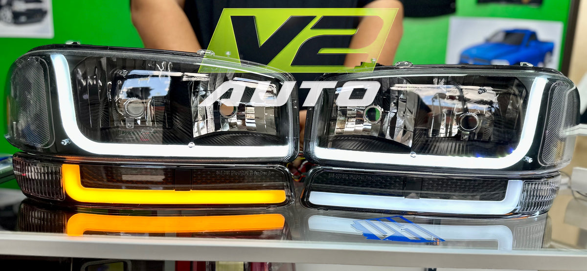 99-06 GMC Sierra Yukon "Double L Bar Switchback" Headlights