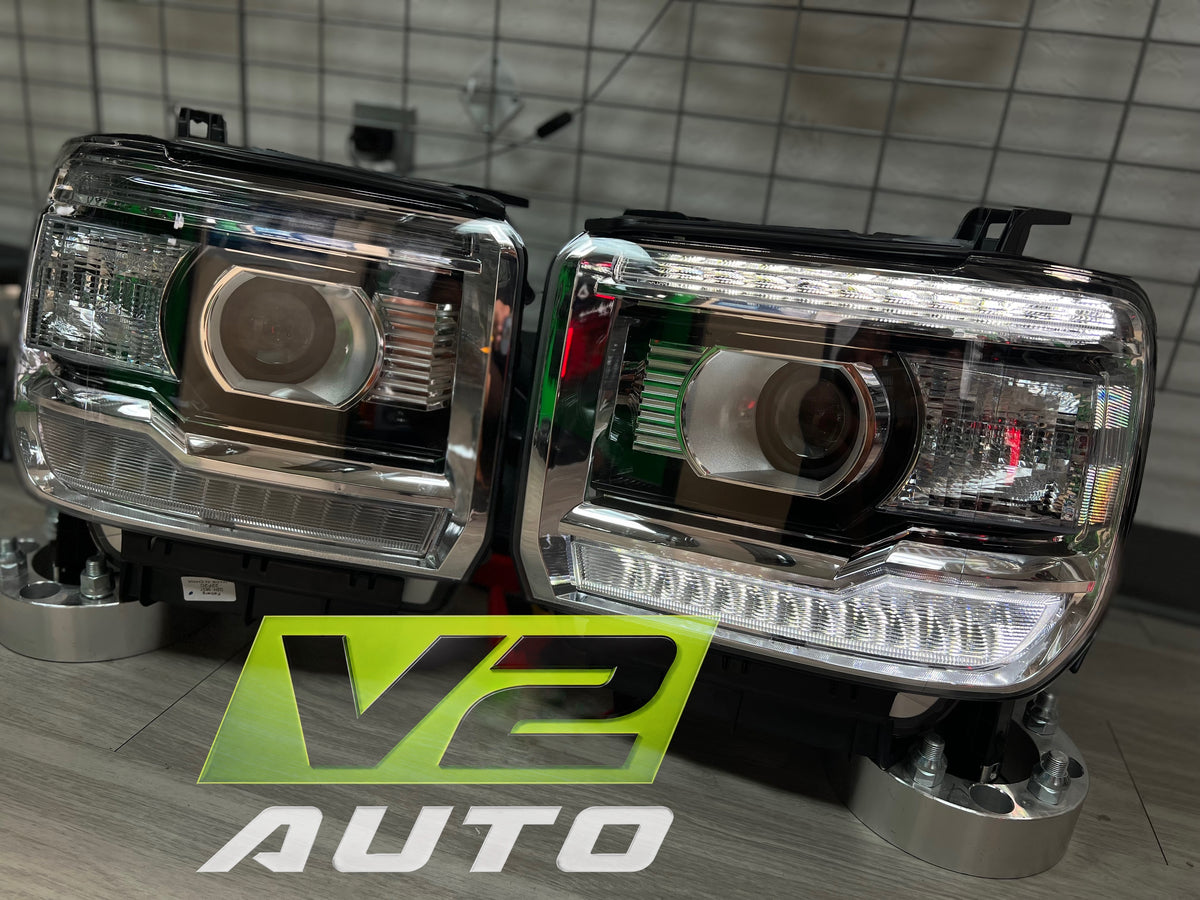 14-15 GMC Sierra OE Style LED DRL Projector Headlights