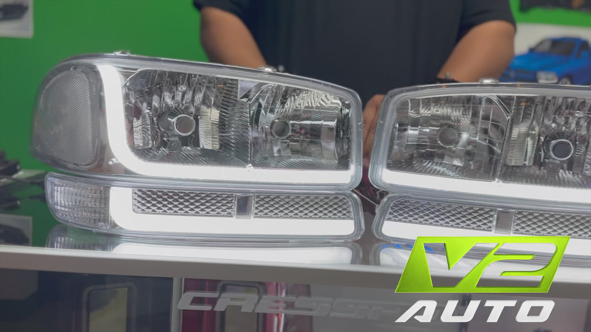 99-06 GMC Sierra Yukon "Double L Bar Switchback" Headlights